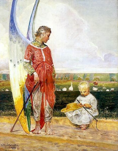 Jacek Malczewski -- Angel and Little Shepherd