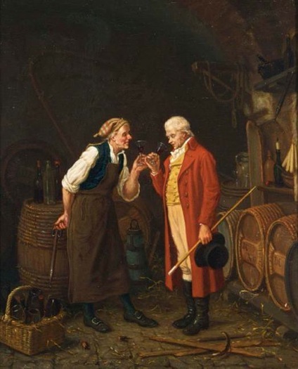 Jan David Col, "In the Wine Cellar," oil on panel, 30.5 x 25 cm, private collection